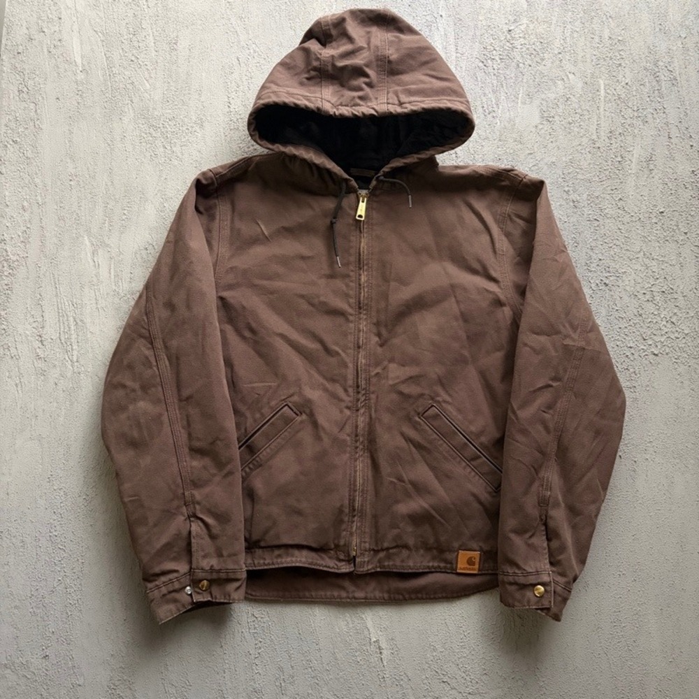 Vintage Carhartt Hooded Jacket Large Brown 2000s Workwear Quilted Lined